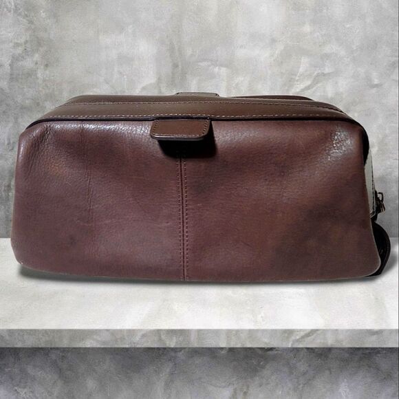 Fossil Vintage Brown Leather Mens Toilettery Shaving Cosmetic Travel Bag - Picture 2 of 7